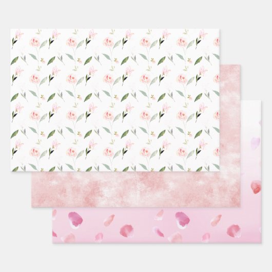 Mooie roze Waterverf Floral Inpakpapier Vel (Set)