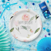 Mooie roze Waterverf Floral Papieren Bordje (Feest)