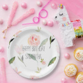 Mooie roze Waterverf Floral Papieren Bordje (Feest)