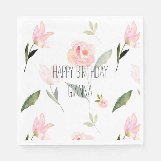 Mooie roze Waterverf Floral Servet (Voorkant)