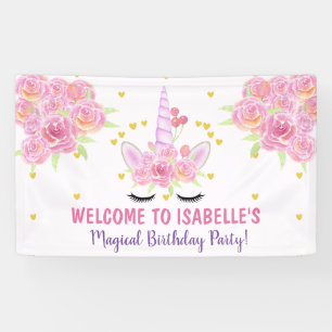 Mooie roze Waterverf Florals Birthday Spandoek