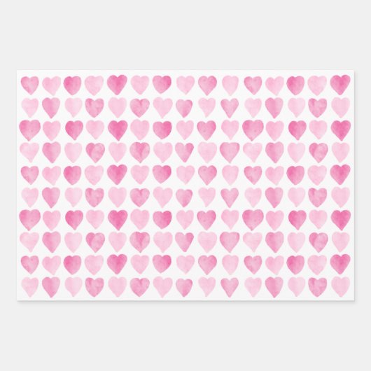 Mooie Roze Waterverf Harten Inpakpapier Vel (Voorkant)