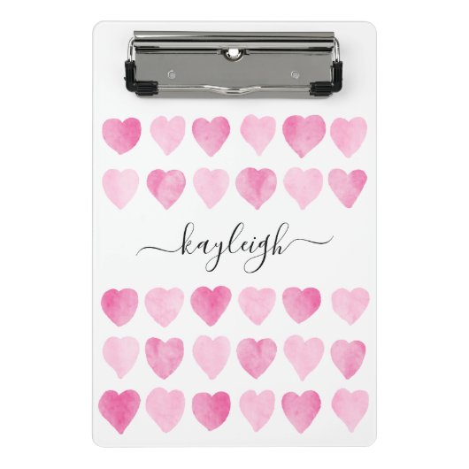 Mooie Roze Waterverf Harten Mini Klembord (Voorkant)