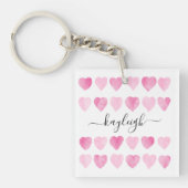 Mooie Roze Waterverf Hartjes Sleutelhanger (Voorkant)