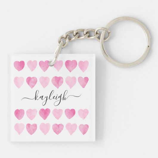 Mooie Roze Waterverf Hartjes Sleutelhanger (Achterkant)