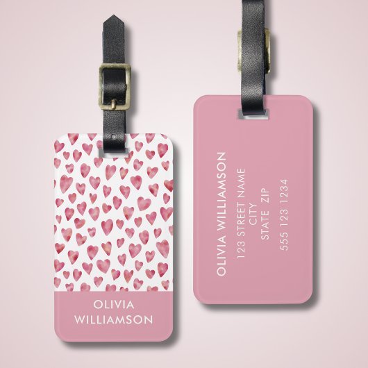 Mooie roze waterverf hartpatroon bagagelabel