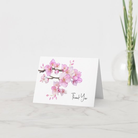 Mooie roze waterverf kersenbloesem bloesem bedankkaart (Voorkant)