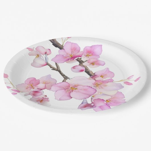 Mooie roze waterverf kersenbloesems papieren bordje (Gekanteld)