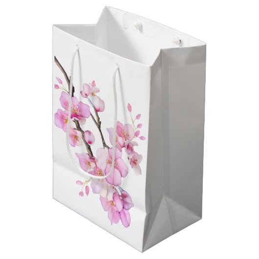 Mooie roze waterverf kersenSakura bloesems Medium Cadeauzakje (Voorkant Gekanteld)