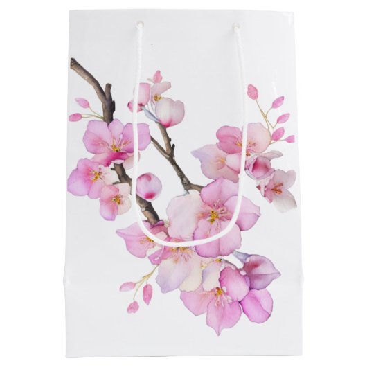 Mooie roze waterverf kersenSakura bloesems Medium Cadeauzakje (Achterkant)