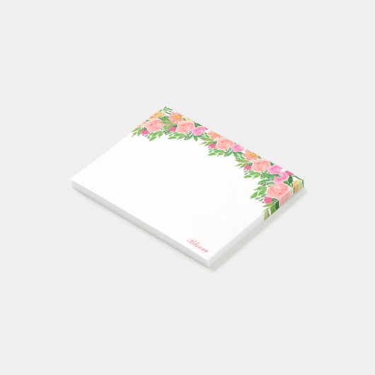 Mooie roze waterverven en kalligrafie post-it® notes (Schuin)