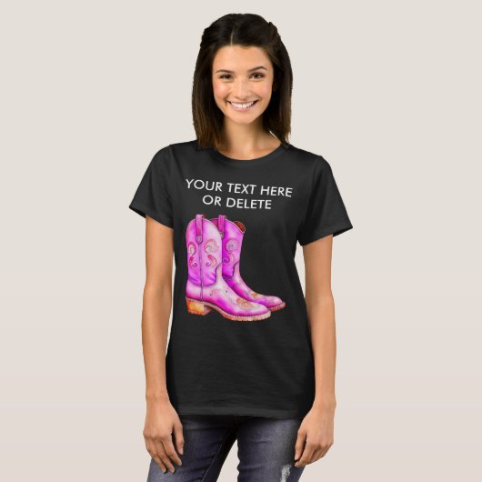 Mooie Roze Western Cowgirl Rodeo Laarzen Boerenlev T-shirt (Voorkant volledig)