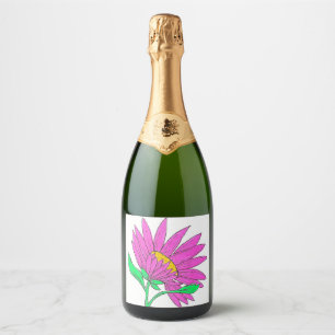 Mooie Roze Whymisical Acryl Bloem Schilderij Sparkling Wijnetiket