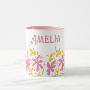 Mooie roze wilde bloem gepersonaliseerd mok