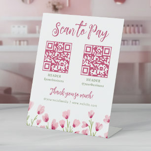 Mooie Roze Wilde Bloemen Scan Om 2 QR-Codes Te Bet Reclamebord Met Voetstuk