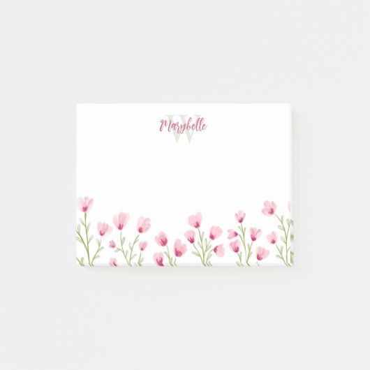 Mooie Roze Wilde Bloemen Vrouwelijk Monogram Post-it® Notes (Voorkant)