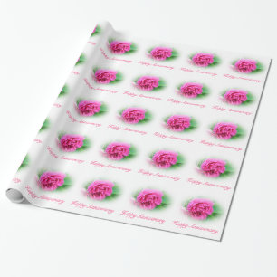 Mooie roze wilde roos bloem gelukkig jubileum cadeaupapier