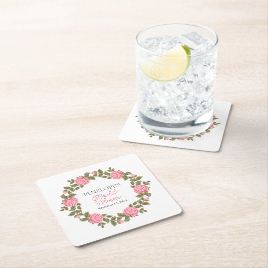 MOoie ROZE WILDE ROZEN BRUIDSSCHMAUS NAAM DATUM Kartonnen Onderzetters (Insitu)