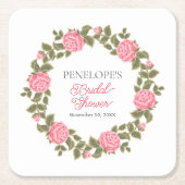 MOoie ROZE WILDE ROZEN BRUIDSSUITE NAAM DATUM Kartonnen Onderzetters (Voorkant)
