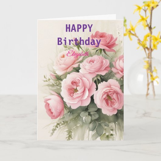 Mooie roze winter verjaardag Kaart (Gele Bloem)