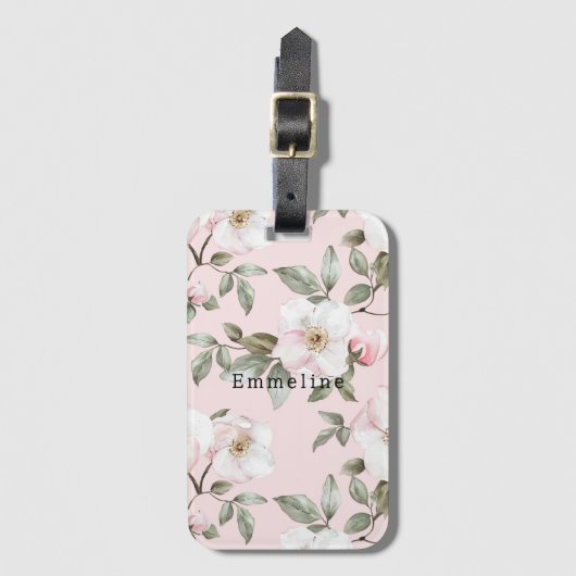 Mooie Roze Witte Bloemen Bagagelabel (Voorkant (verticaal))