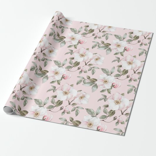 Mooie Roze Witte Bloemen Bruidsuitnodiging Cadeaupapier (Uitgerold)