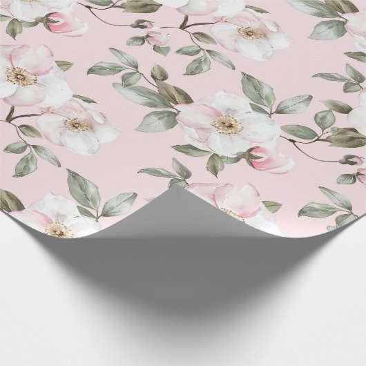 Mooie Roze Witte Bloemen Bruidsuitnodiging Cadeaupapier (Hoek)