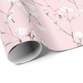 Mooie Roze Witte Bloemen Bruiloftsdouche Cadeaupapier (Rol Hoek)