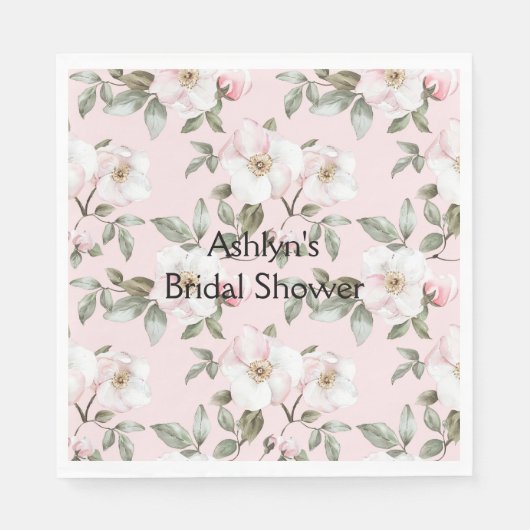 Mooie Roze Witte Bloemen Bruiloftsdouche Servet (Voorkant)