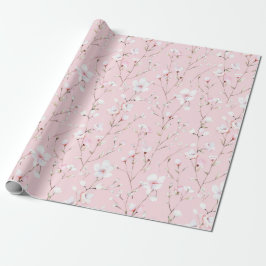 Mooie Roze Witte Bloemen Bruiloftsontbijt Cadeaupapier