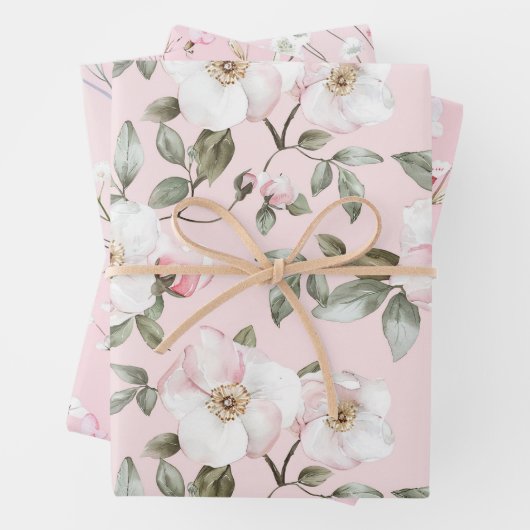 Mooie Roze Witte Bloemen Bruiloftsontbijt Inpakpapier Vel (In situ)