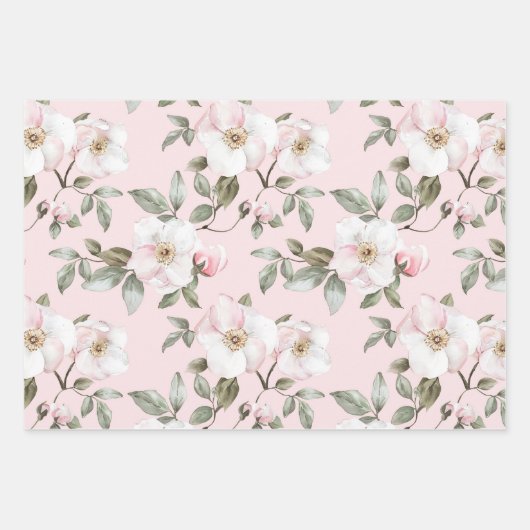 Mooie Roze Witte Bloemen Bruiloftsontbijt Inpakpapier Vel (Voorkant)