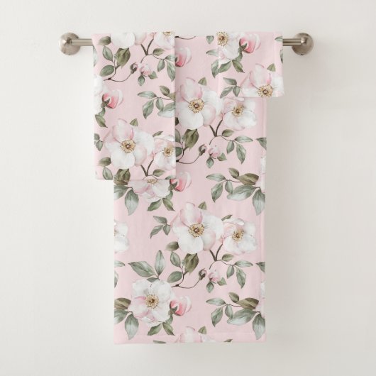 Mooie Roze Witte Bloemen Bruiloftsontvangst Bad Handdoek (Insitu)