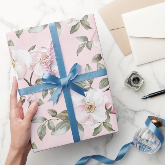 Mooie Roze Witte Bloemen Bruiloftsontvangst Cadeaupapier (Geschenken)