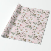Mooie Roze Witte Bloemen Bruiloftsontvangst Cadeaupapier (Uitgerold)