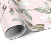 Mooie Roze Witte Bloemen Bruiloftsontvangst Cadeaupapier (Rol Hoek)