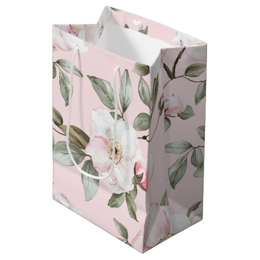 Mooie Roze Witte Bloemen Bruiloftsontvangst Medium Cadeauzakje (Voorkant Gekanteld)