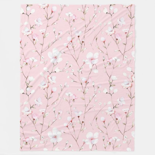 Mooie Roze Witte Bloemen   Fleece Deken (Voorkant)