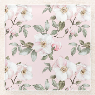 Mooie Roze Witte Bloemen Glazen Onderzetter