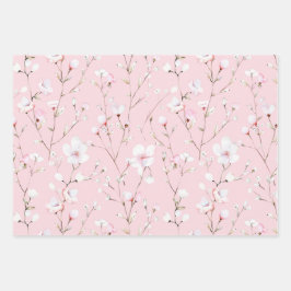 Mooie Roze Witte Bloemen Inpakpapier Vel