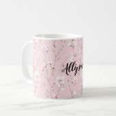 Mooie Roze Witte Bloemen Koffiemok (Voorkant links)