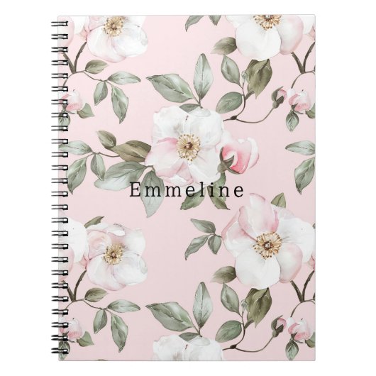 Mooie Roze Witte Bloemen   Notitieboek (Voorkant)