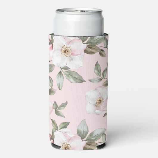Mooie Roze Witte Bloemen   Seltzer Blikjeskoeler (Seltzer Achterkant)