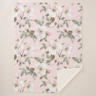 Mooie Roze Witte Bloemen   Sherpa Deken
