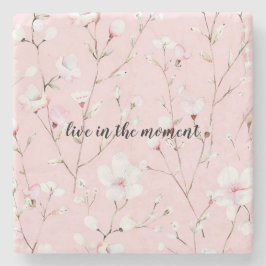 Mooie Roze Witte Bloemen Stenen Onderzetter