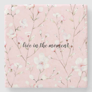 Mooie Roze Witte Bloemen Stenen Onderzetter