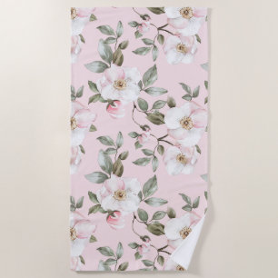 Mooie Roze Witte Bloemen Strandlaken