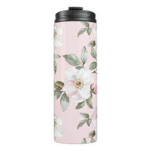 Mooie Roze Witte Bloemen Thermosbeker