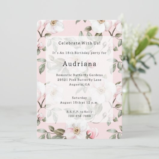 Mooie Roze Witte Bloemen Verjaardag Kaart (Staand voorkant)