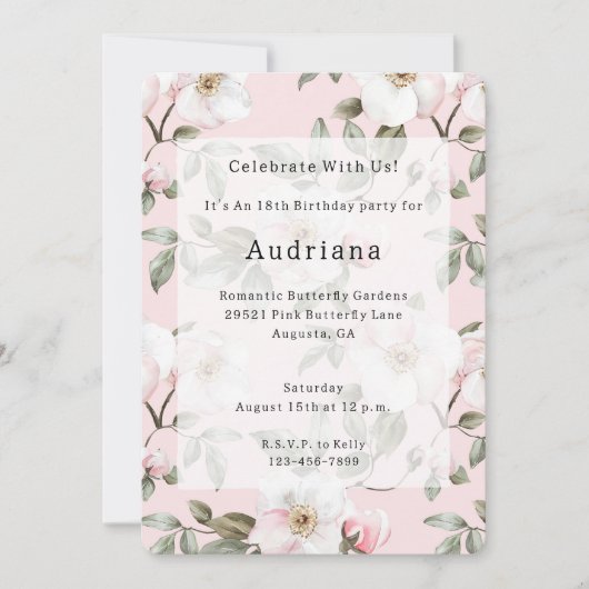 Mooie Roze Witte Bloemen Verjaardag   Kaart (Voorkant)